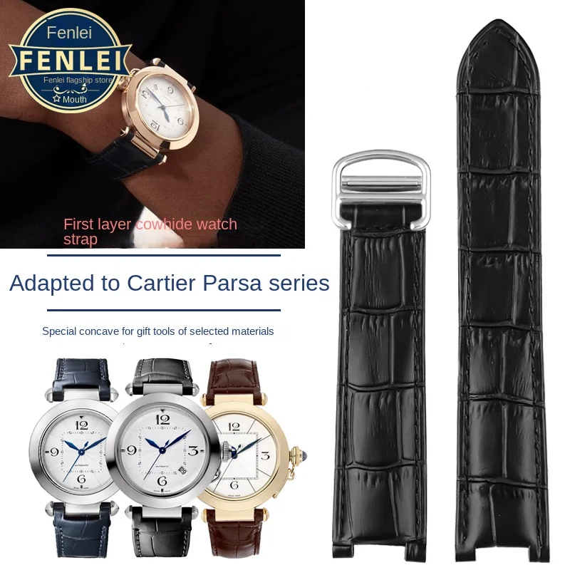 For Cartier PASHA Watch strap Notch Genuine Leather Men Women Cowhide Watch band 21x15m 20x12mm 18x10mm Wristband Accessories