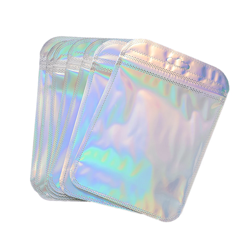 50Pcs/Lot Iridescent Holographic Ziplock Bags Transparent Resealable Plastic Pouch For  Jewelry Earrings Pendants Display