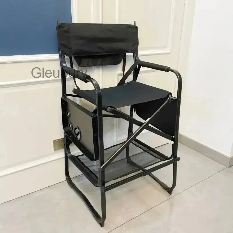 portable high director chair aluminum camping frame folding professional makeup chair black with side table