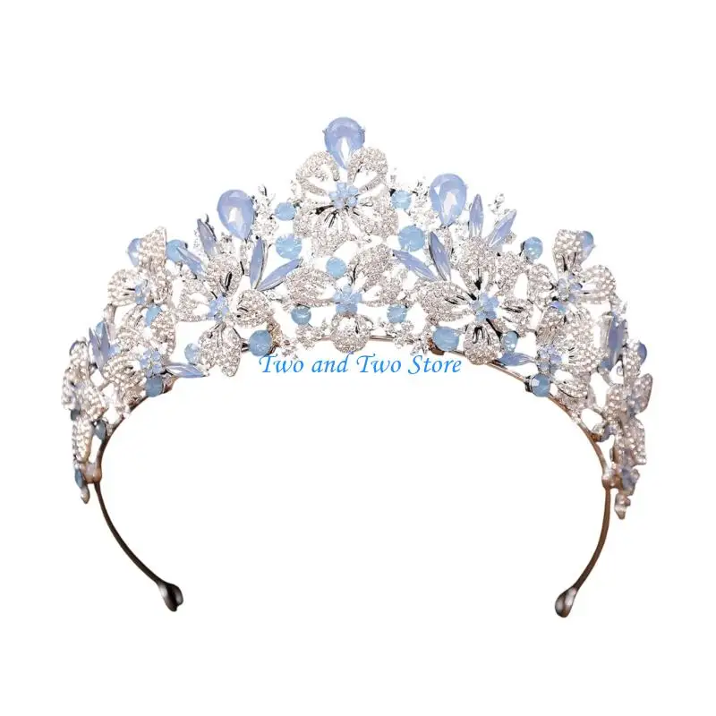 HX6F Shimmering Wedding Headpiece Crowns Hairband Flower Design Crownpiece For Bride