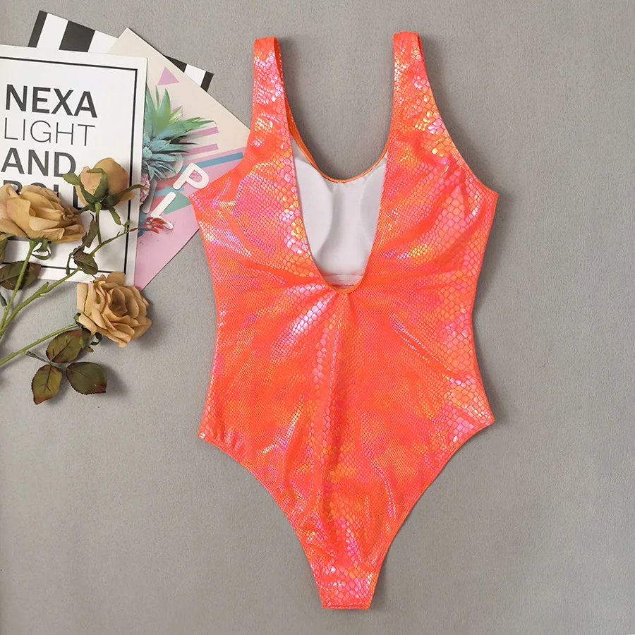 sexy glitter snake scales metallic swimsuit one piece backless bikini thong swimwear bodysuits women biquini bathing suits