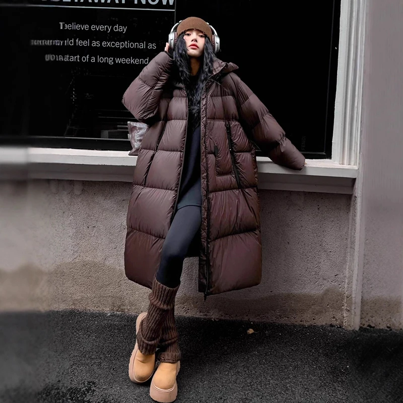 

Зимний длинный пуховик с капюшоном, женский пуховик на белом утином пуху до колена, женская толстая теплая водонепроницаемая парка, верхняя одежда, пальто