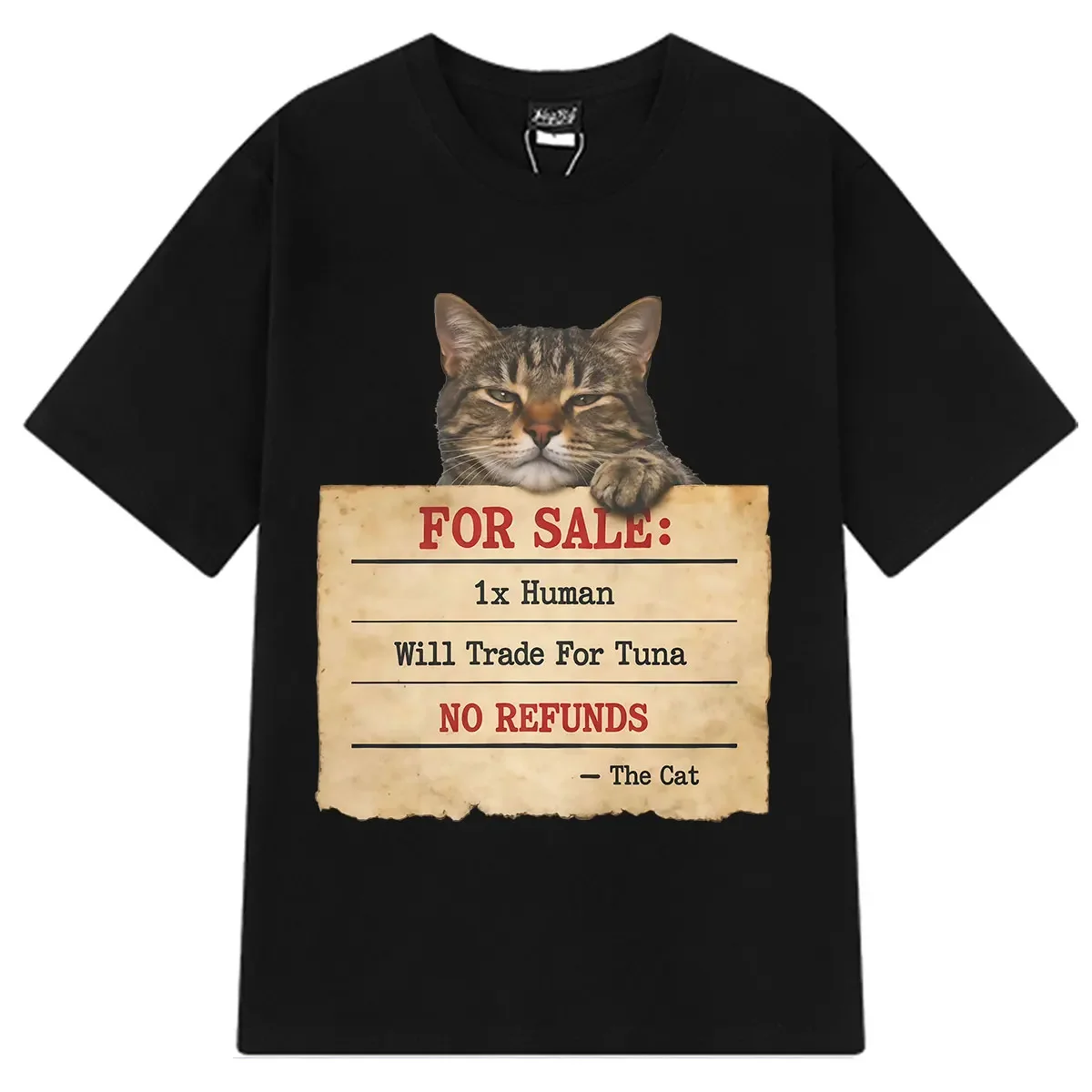 Will Trade Human for Tuna Funny Cat Meme T-shirt Men Women Vintage T Shirt Summer Short-sleeved Casual Cotton Fashion T-shirts