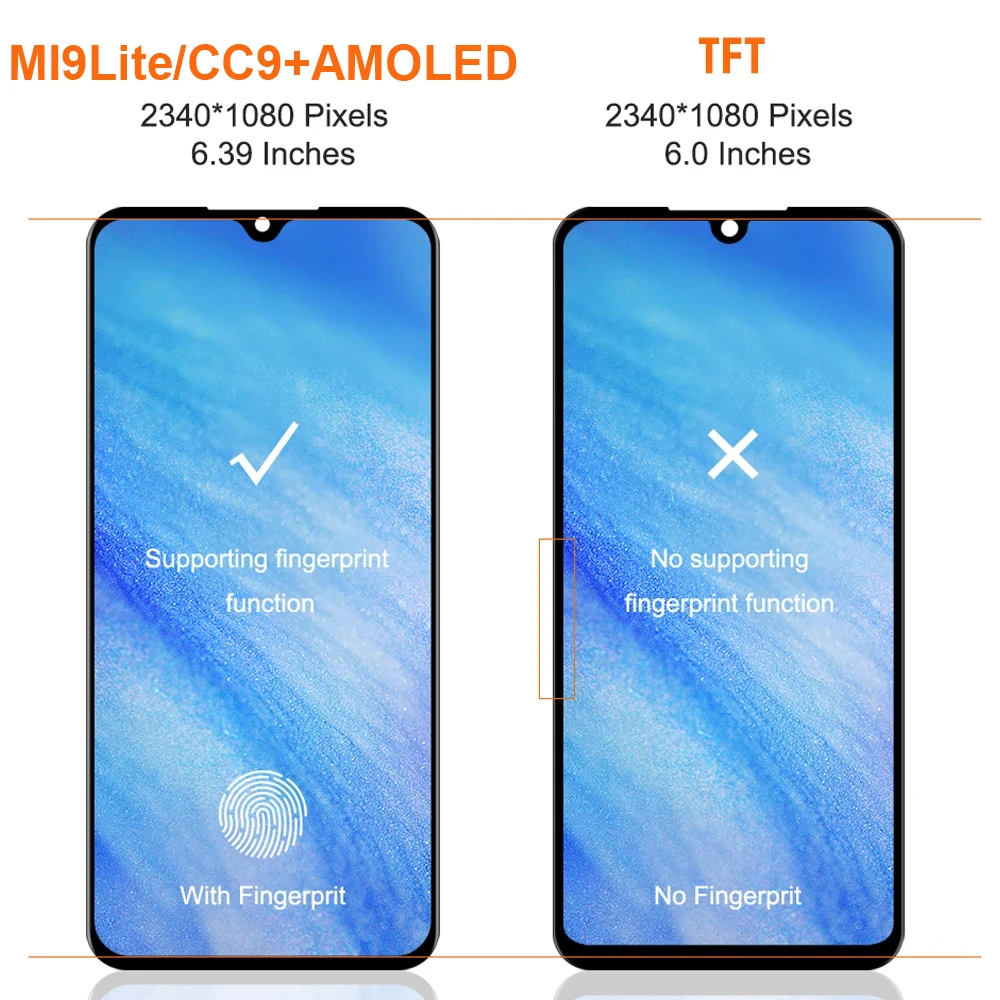 6.39\'\' AAA+ Super AMOLED Display for Xiaomi Mi CC9 LCD Display for Xiaomi Mi 9 Lite M1904F3BG Touch Screen Digitizer Screen