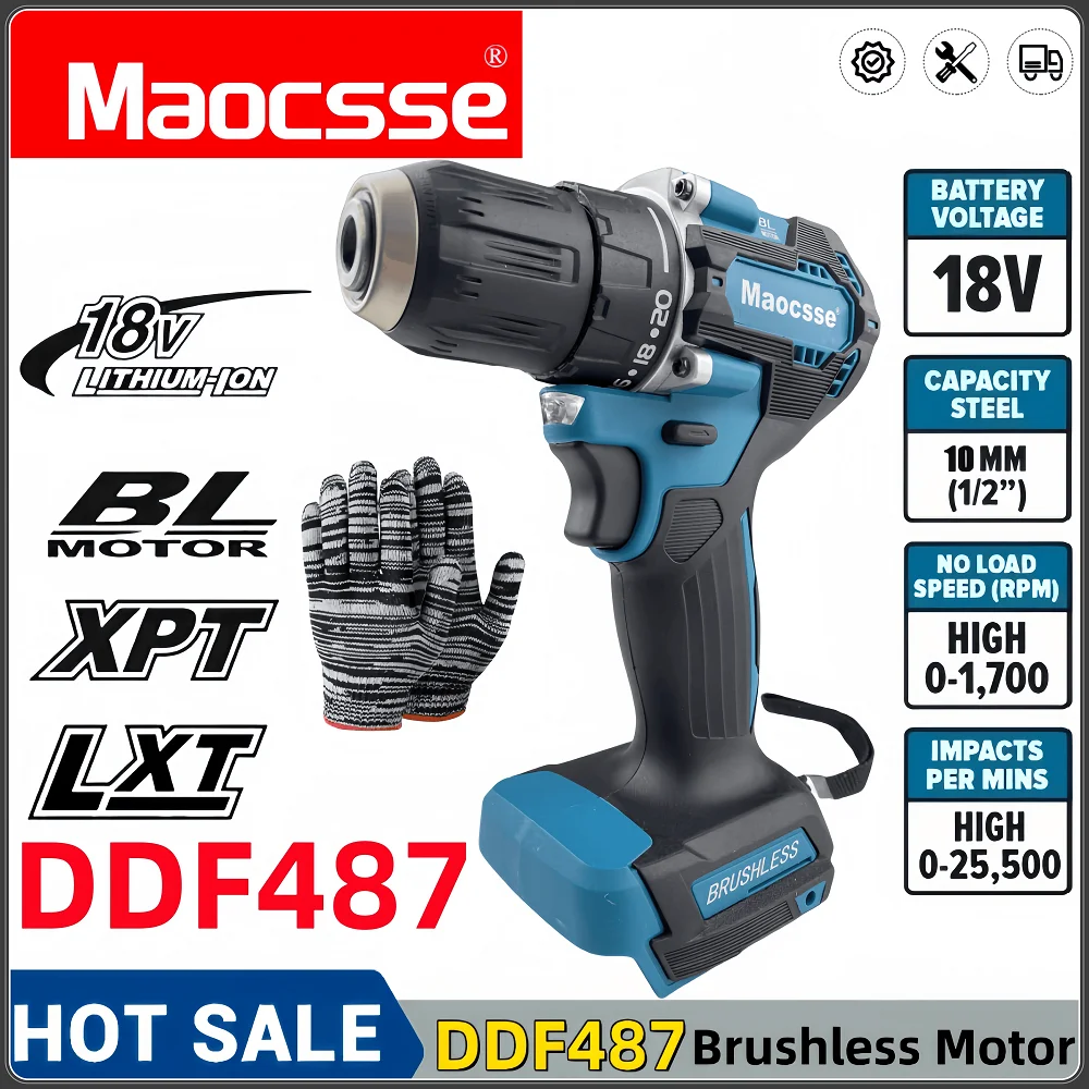 

for Makita 18V Battery DDF487 Driver Drill LXT Brushless Motor Compact Electric Screwdriver Cordless Power Tool