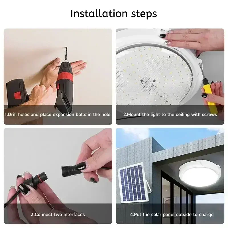 60/100/200W LED Solar Ceiling Lights Outdoor Waterproof Solar Light with Remote Control Corridor Garden Zero Power Consumption