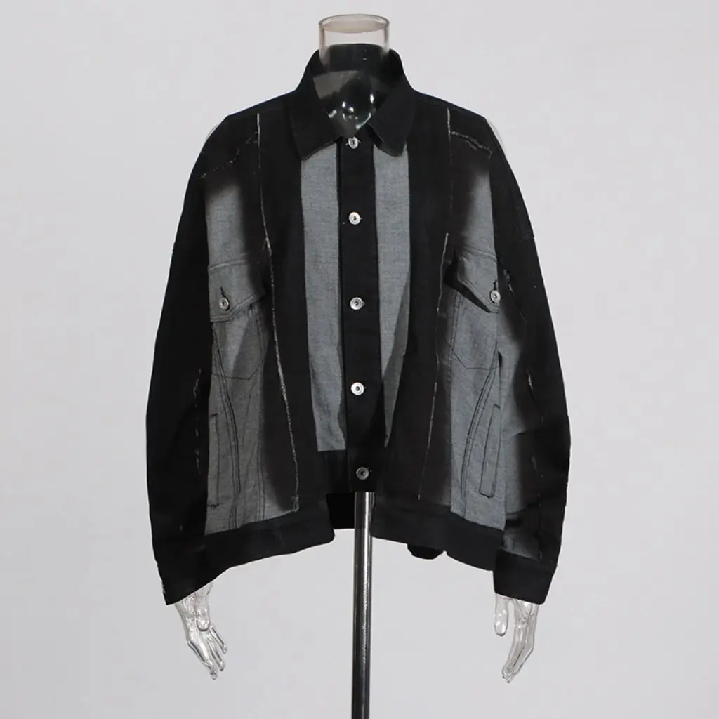 Women's European And American Fashion Personality Trendy Denim Jacket Color-Block Single-Breasted Design Autumn Top