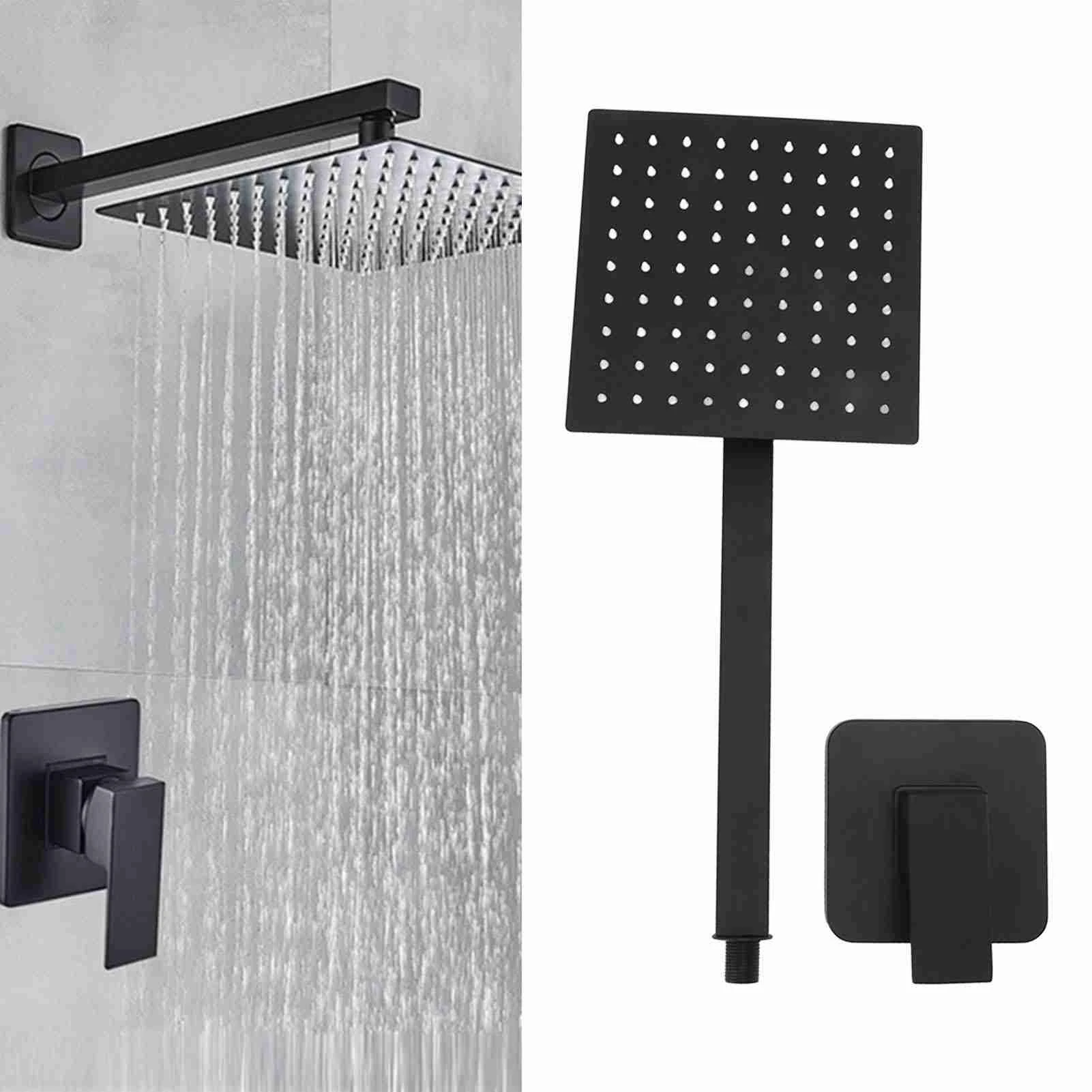 Rain Shower Kit Square Single Handle in Wall Waterfall Shower Head Kit for Bathroom Home Black