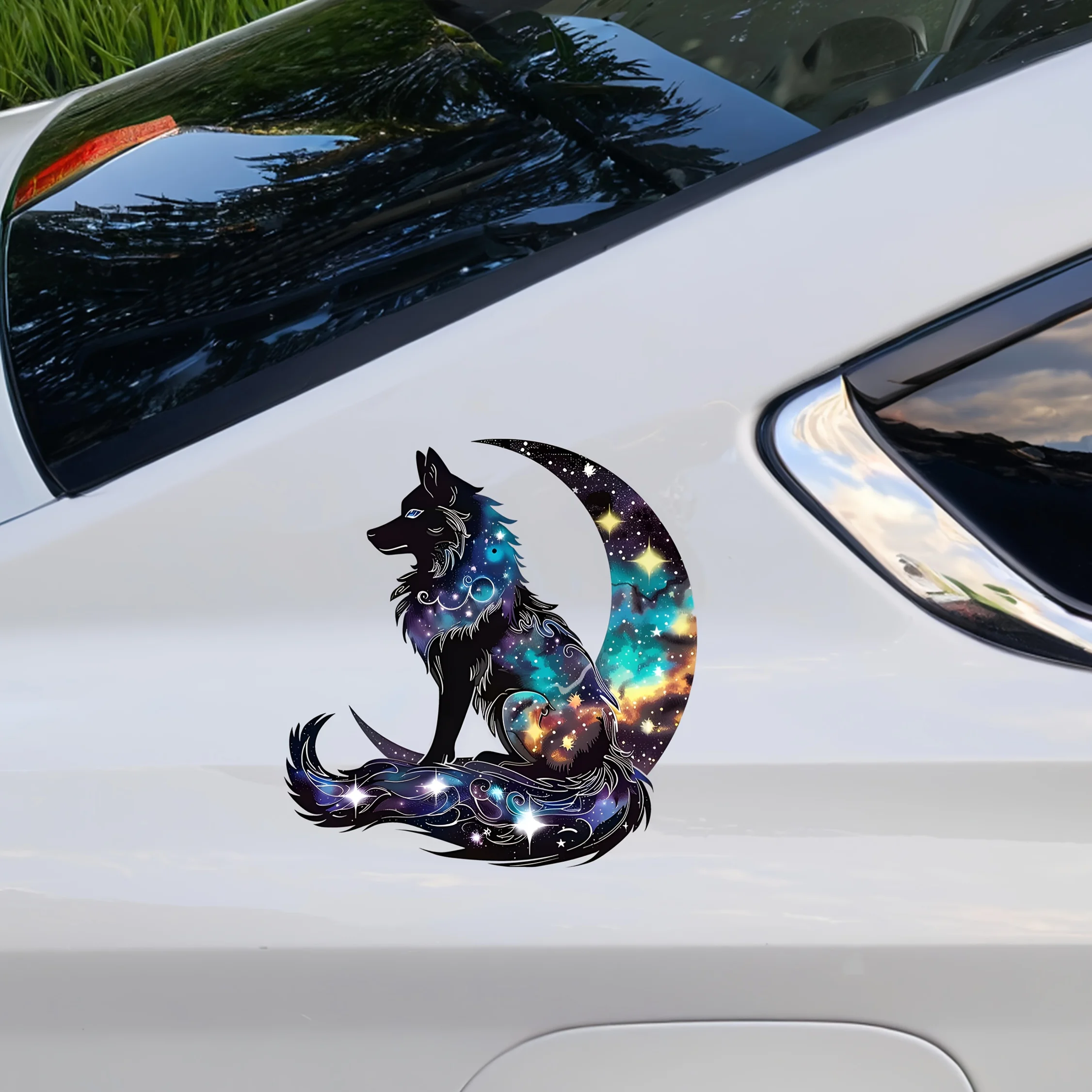 Galaxy Wolf And Moon Decals Waterproof Durable Self-Adhesive Stickers for Car Motorcycle Laptop Window Wall Decoration Q05