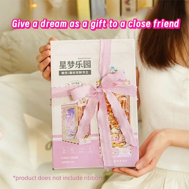 スイートドリーム DIY ブックヌック インサートキット 木製ドールハウス 組み立てキット ブックエンド LEDライト付き 本棚 ホームデコレーション ギフト