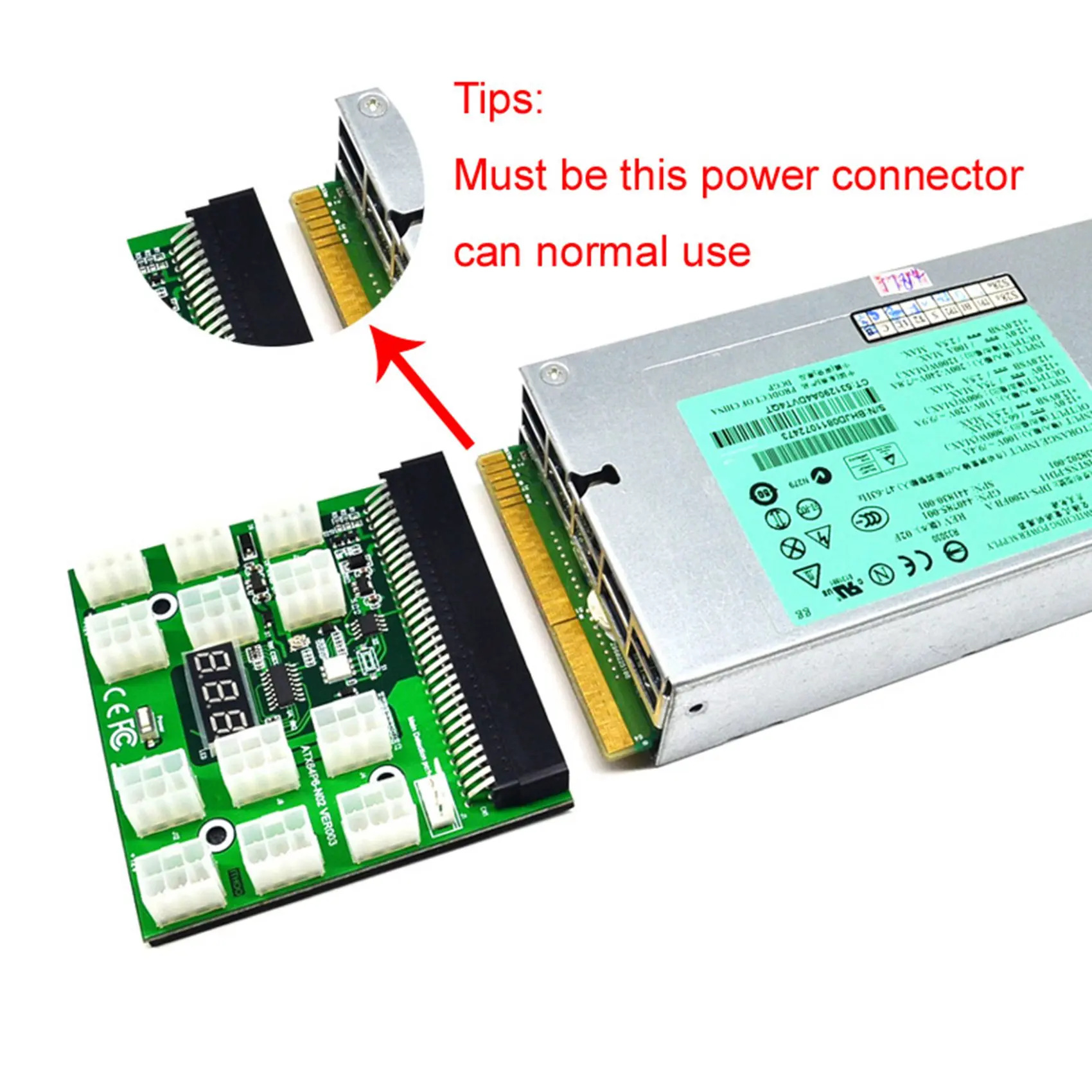 #053W Breakout Board for HP 1200W 750W PSU GPU Miner Mining BTC ETH (Green)