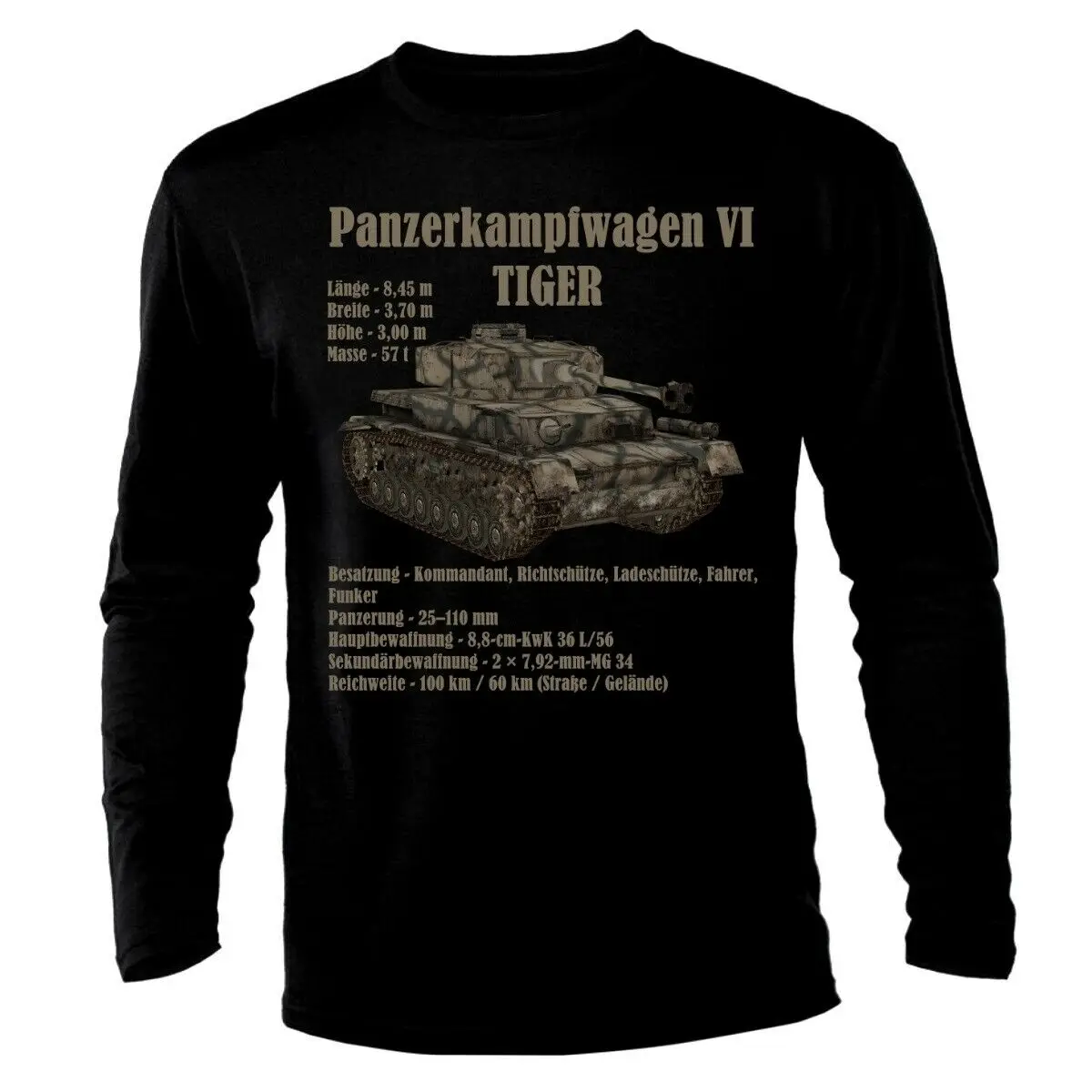 Panzerkampfwagen IV WW2 German Tiger Tank T-Shirt. Premium Cotton Long Sleeve O-Neck Mens T Shirt New S-3XL