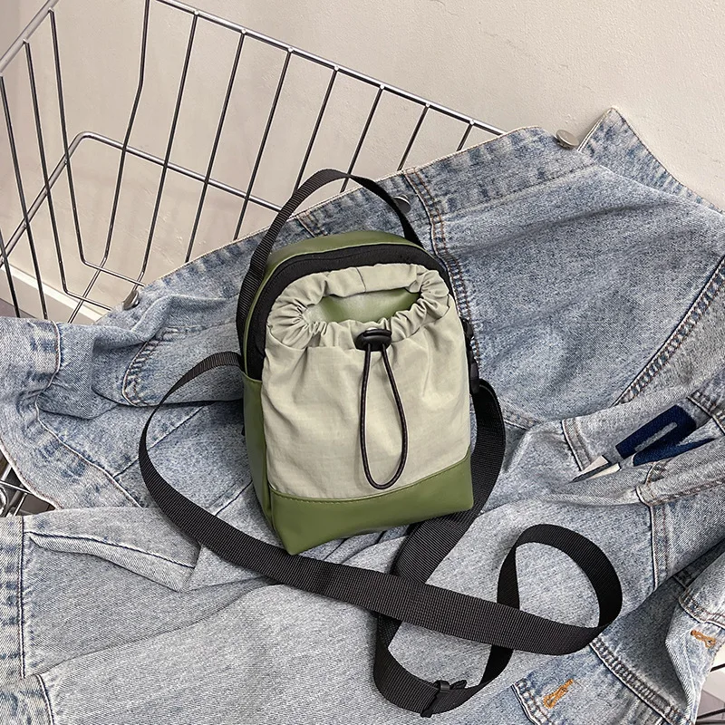 

Fashion Compact Women's Single-Shoulder Bags Canvas PU Youth Street Niche Sporty Casual Drawstring Zipper Crossbody Bucket Bags