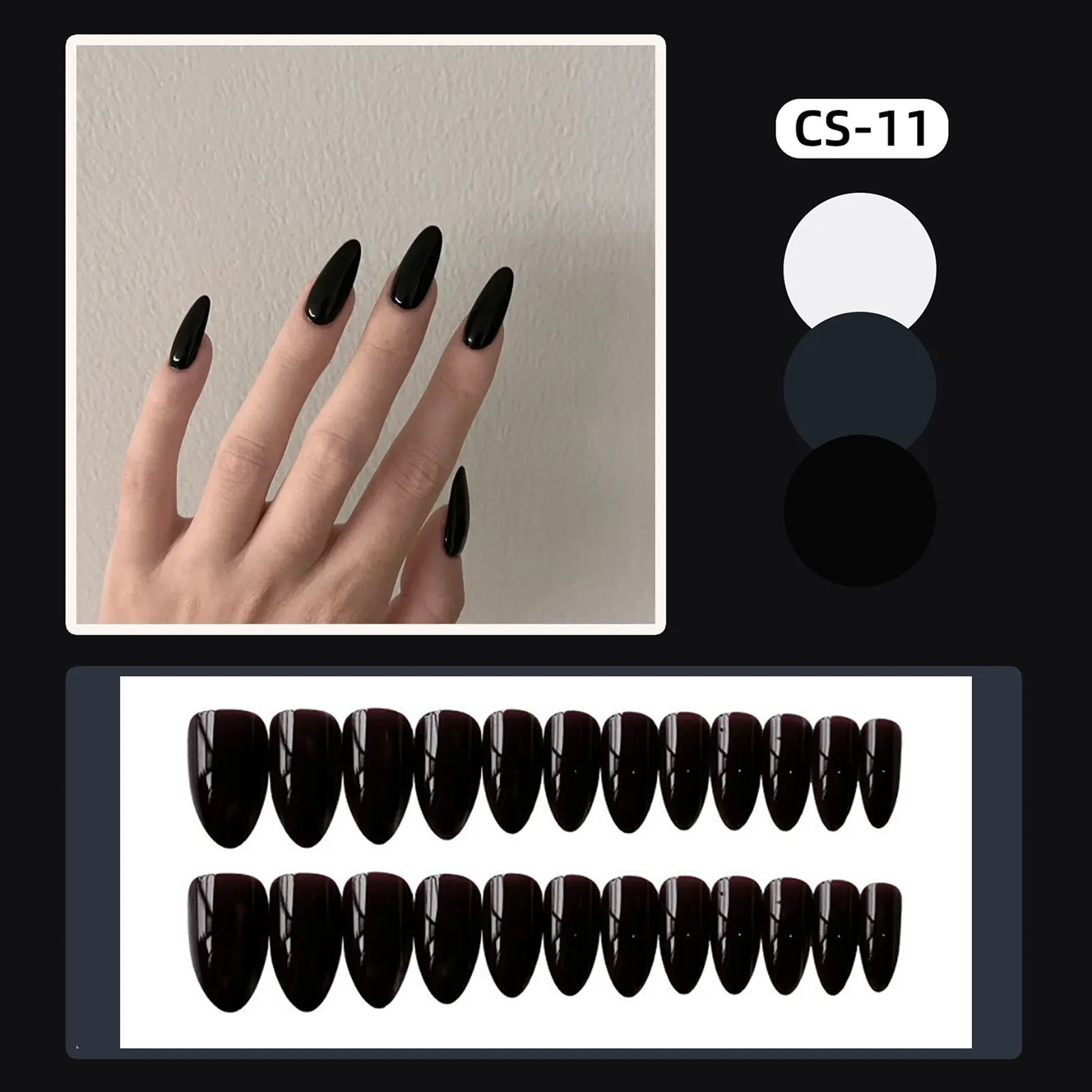 Easy-Apply False Nails Pointed Black Press On Nail Tips Full Cover Manicure Accessories for Women Daily Wear Durable Chic
