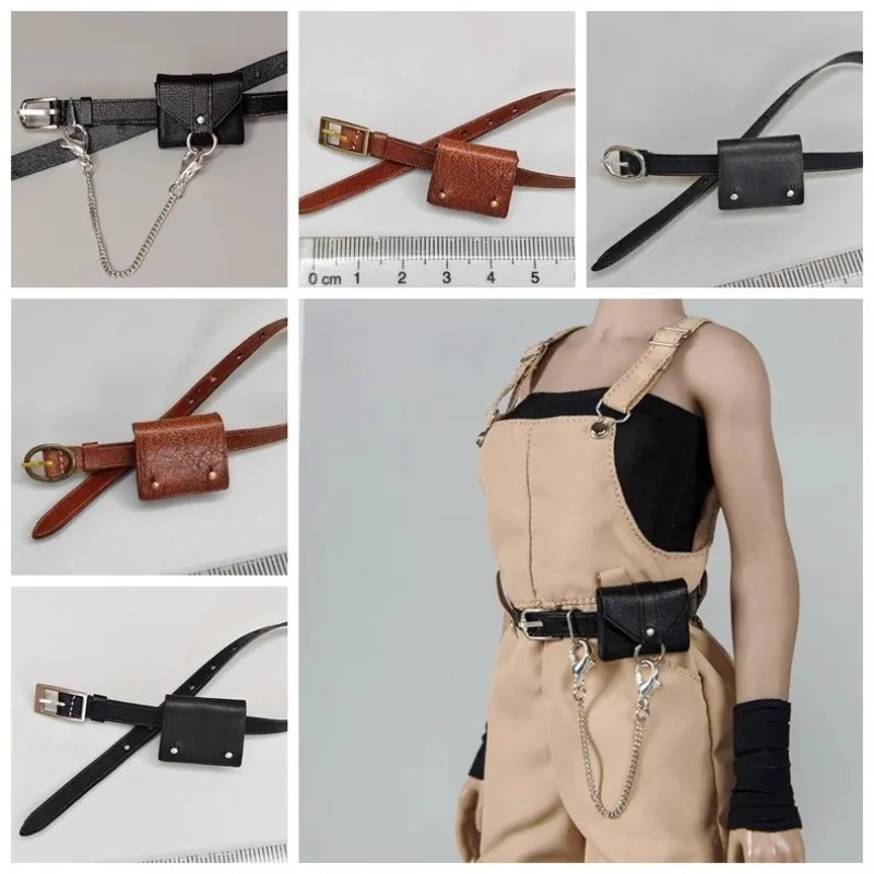 CHILI-riñonera cuadrada de cuero Pu, soldado a escala 1/6, negro/marrón, modelo para figuras de acción de 12 pulgadas, cuerpo de muñecas, decoración de escena