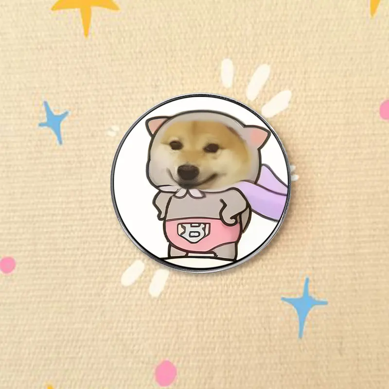 Cape Diaper Shiba Inu UV Printing Badge Funny Meme Dog Pin Cute Cartoon Puppy Metal Brooch Gift For Meme Fans