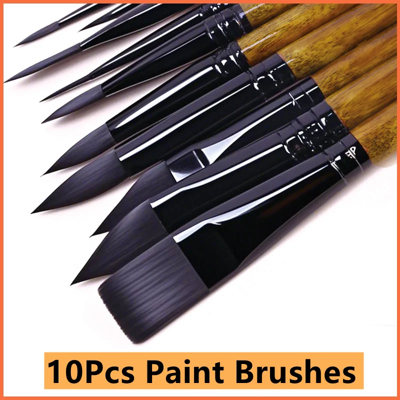 مجموعة فرش رسم بالألوان المائية مكونة من 10 قطع، فرشاة طلاء الوجه، لوازم فنية من الأكريليك متعددة الوظائف #1