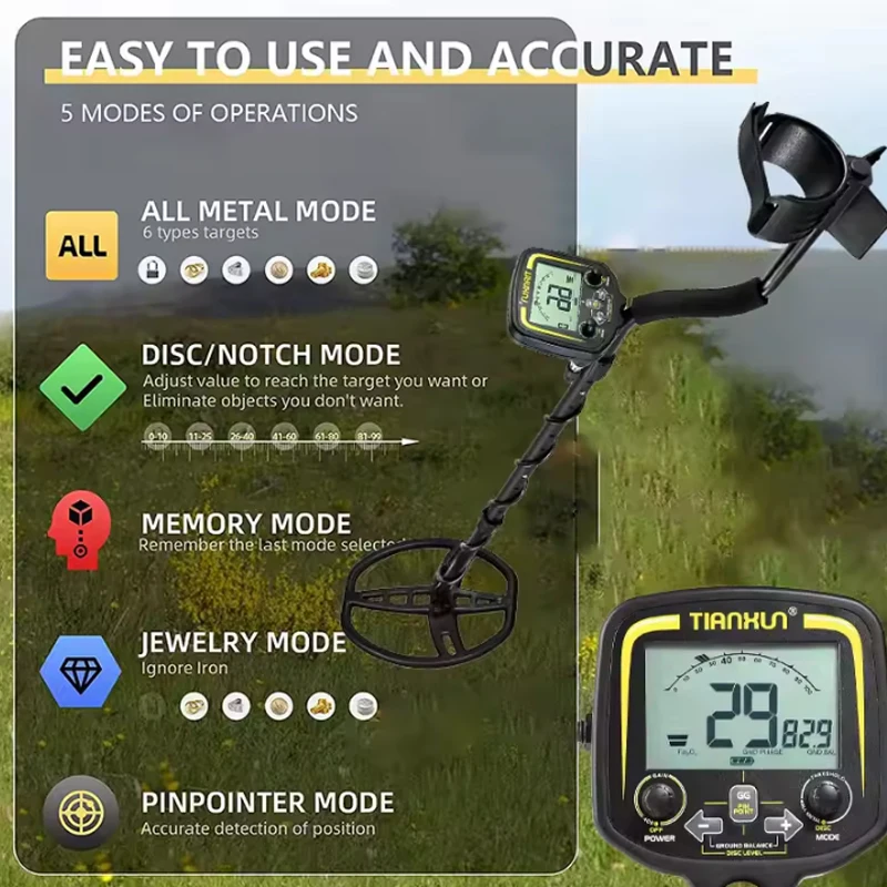 كاشف المعادن TX-850، كاشف مجوهرات معدني احترافي تحت الأرض مع ارتفاع قابل للتعديل. وضع حساسية عالية الدقة