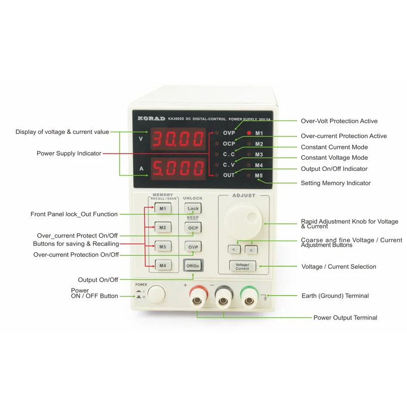 KORAD KA6005D -Precision Variable Adjustable 60V, 5A DC Linear Power Supply Digital Regulated Lab Grade