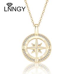 Lnngy 925 Sterling Silver Clavicle Chain Necklaces Pave Round 1mm Zircon Compass Pendant Necklace For Women Neck Jewellry Gift