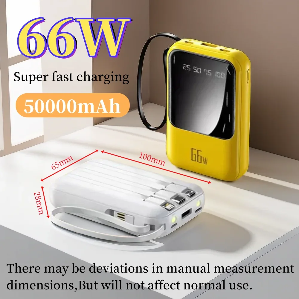 66W 50000mAh Ultra fast charging power bank with built-in cable, Compact and portable, three in one fast charging