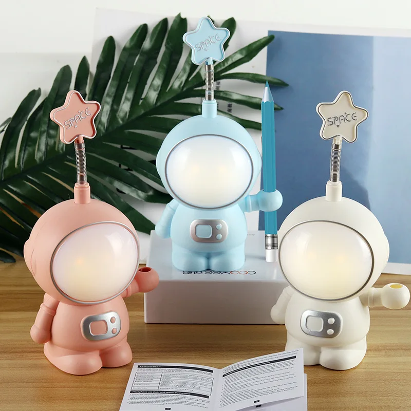 LED Night Light Cartoon Astronaut Pencil Sharpener Pen Holder USB Rechargeable Lamps for Children Bedroom Decoration Home Gift