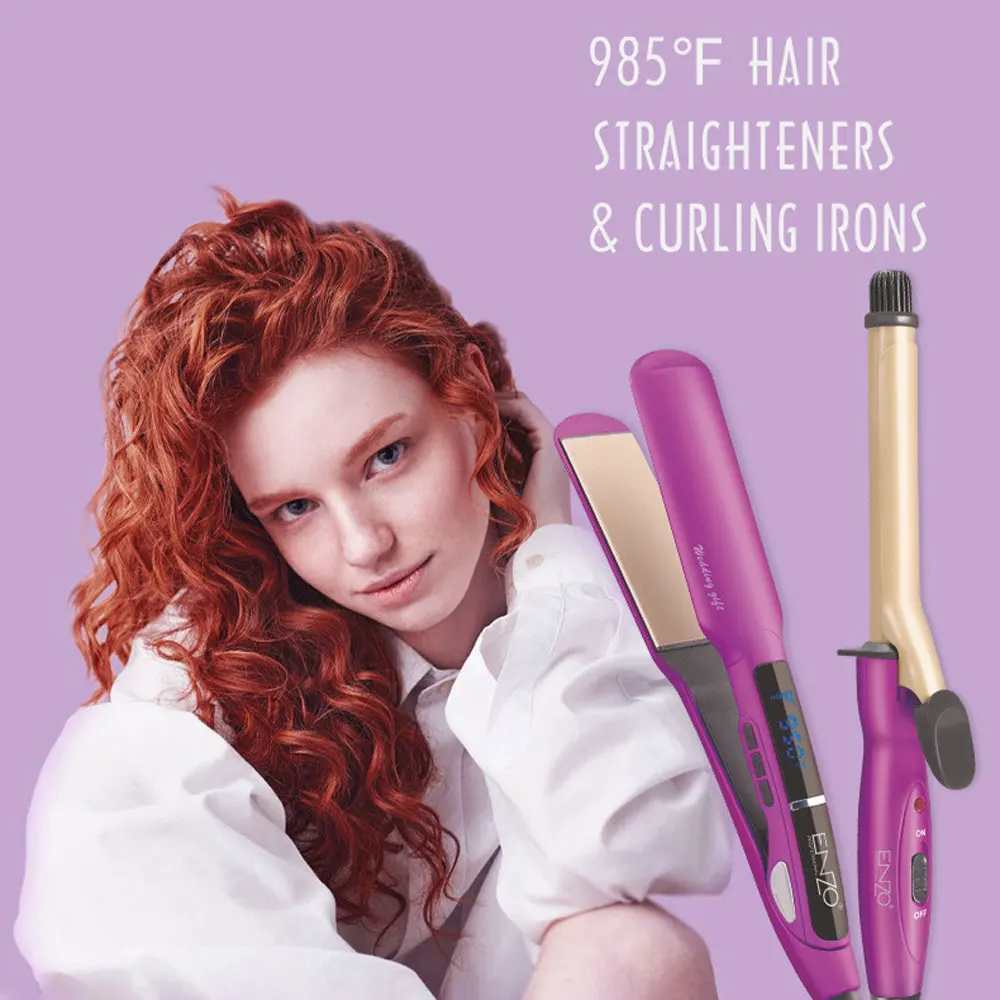 Barbershop Salon Hot and Cold Wind Purple Hair Straightener Curling Iron Hair Dryer Three-piece Set  EN-6303