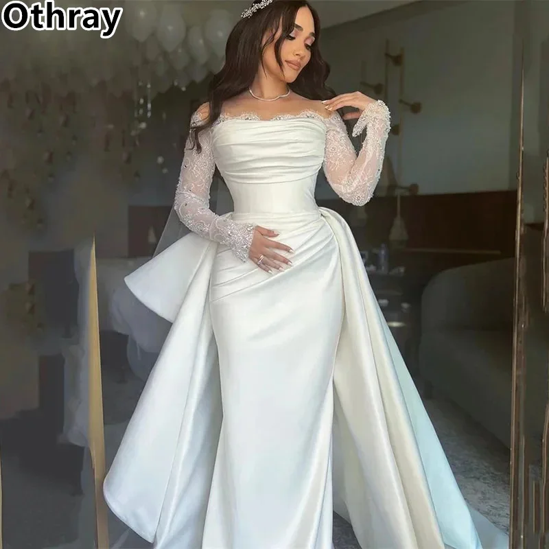 Othray Charmante Zeemeermin Trouwjurken Kanten Lange Mouwen Formele Off-Shoulder Bruidsjurk Boho Strand Bruiloft Prom Jurk