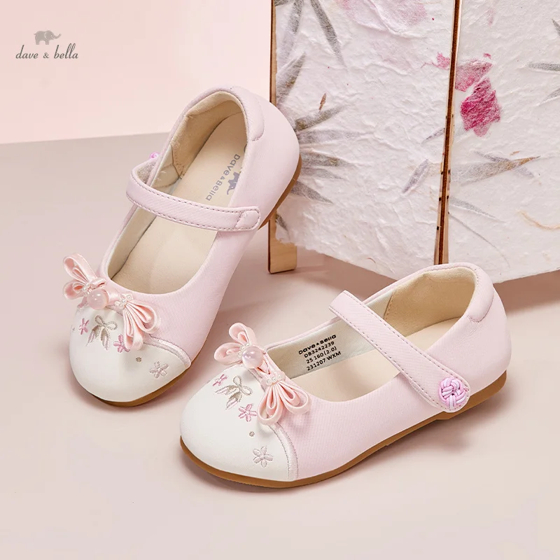 Dave Bella Kids Leather Shoe Fashion Flower Girls' Flat Shoes Pink Causal Spring Autumn Children Princess Shoes DB3242239