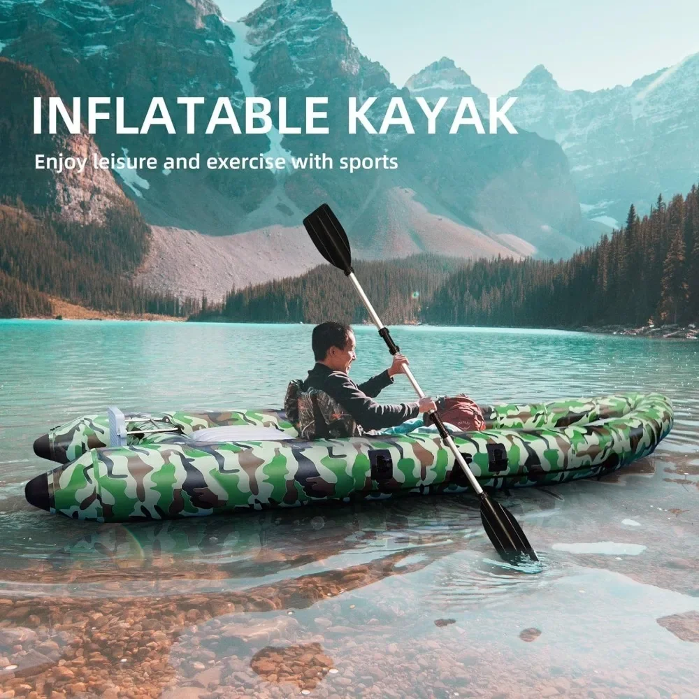 

Inflatable Kayak, 10Ft Dinghy Boat Raft Inflatable, Portable Camouflage Canoe with Paddles Hand Pump Carry Bag, Kayak