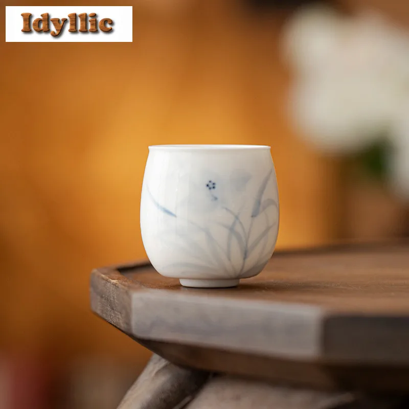 70 مللي فنجان شاي أزرق وأبيض مرسومة يدويًا وعاء شاي تقليدي كوب شخصي لتذوق الشاي أكواب تشازان الرئيسية أدوات المائدة الحرفية #1