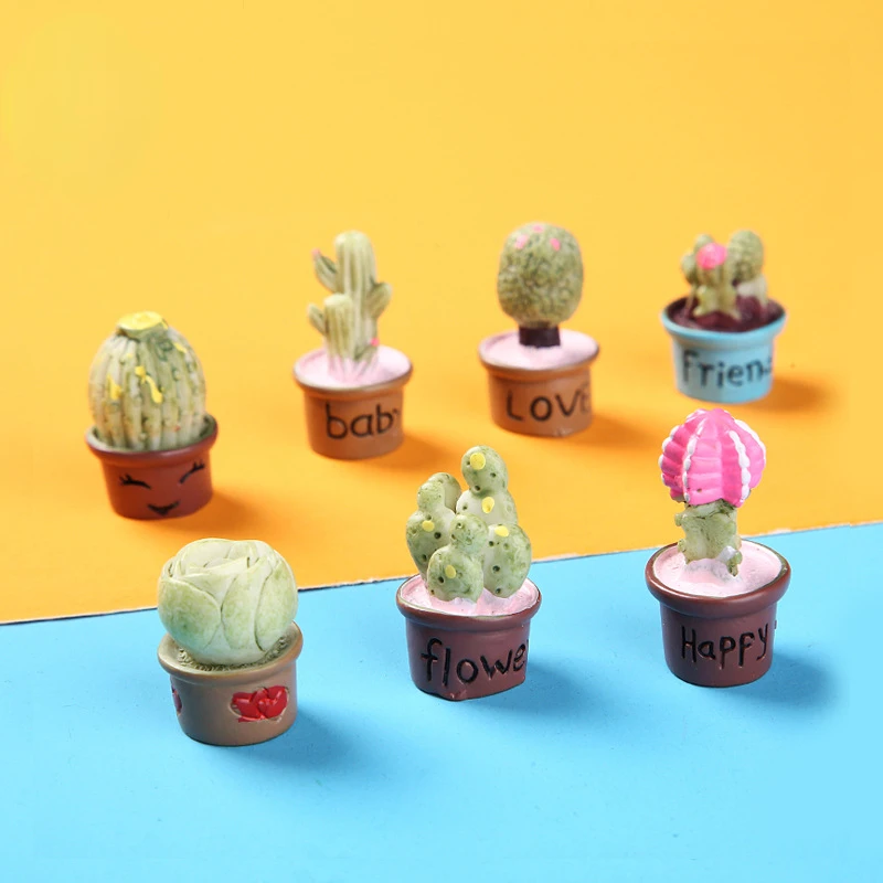 5pcs Kawaii Resin Mini 3D Cactus DIY Flatback Miniature Dollhouse Items Statues Desk Accessories Figures Sculptures Figurines