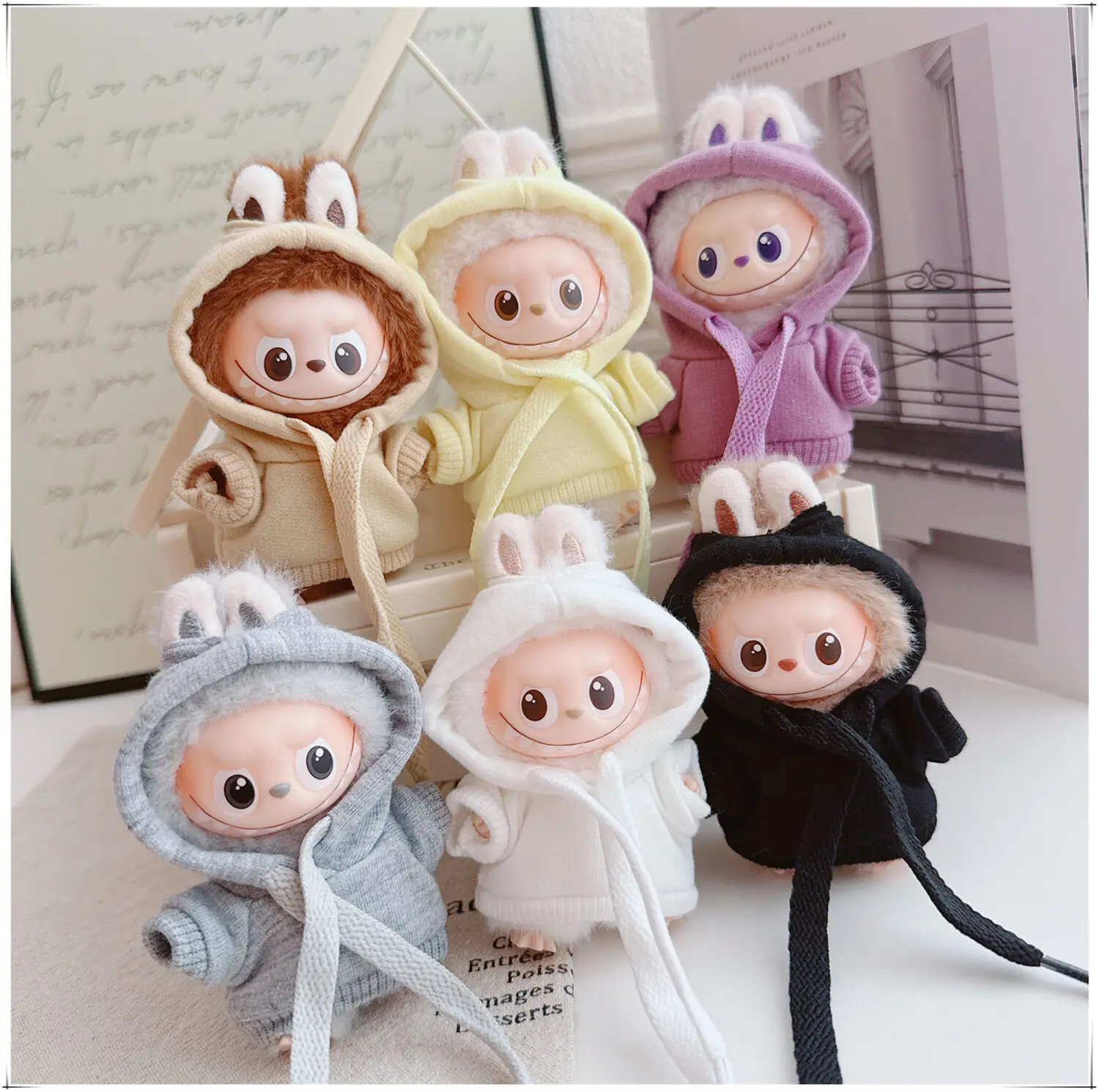 Roupas de boneca Mini Labubu 4.0 de 10 cm com capuz multicolorido Labubu de 4a geração para Mini Labubu