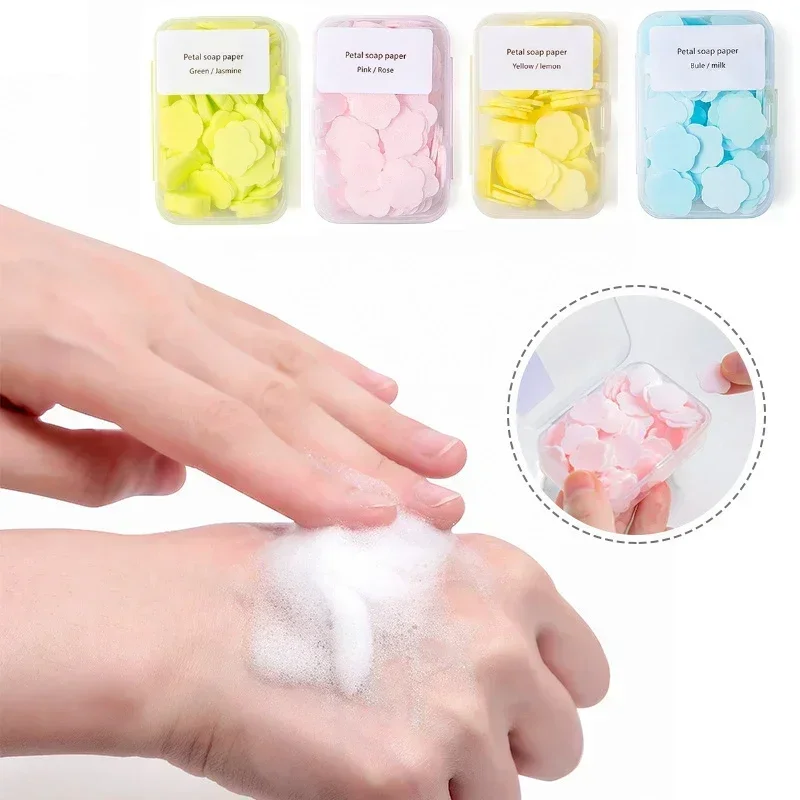 1 Box Disposable Paper Soap Portable Hand Washing Cartoon Mini Soap Paper Scented Slice Sheets for Travel Camping Body Cleansers