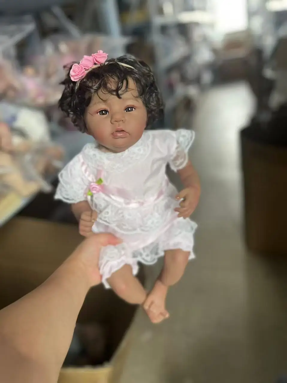 

18inch Reborn Baby Doll Newborn Baby Size Abigail in Dark Skin with Black Hair Real Looking Baby Dolls Adorable Bonecas Bebe