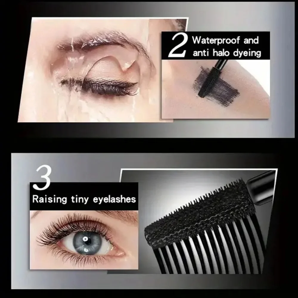 Rímel preto à prova d'água, escova longa e fina, extensão de cílios, à prova de manchas, criptografado, ondulação de longa duração, maquiagem grande para os olhos