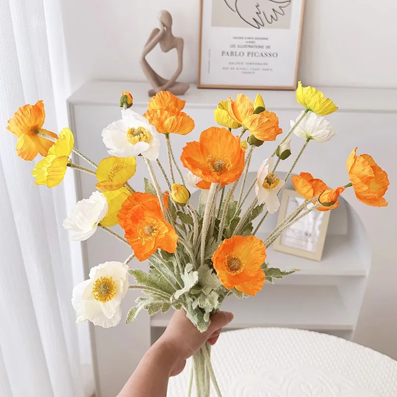

Simulation flower poppy fake flower light luxury high-end single branch silk flower landscaping indoor home decoration