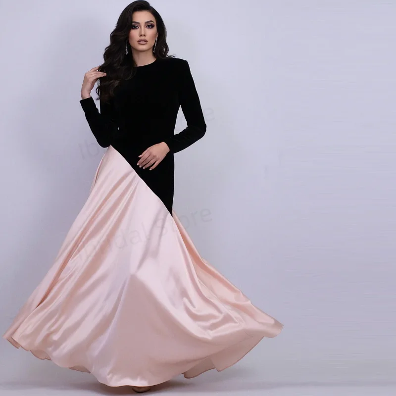 Maßgeschneiderte Abendkleider aus Samt-Satin, langärmeliges A-Linien-Abschlussballkleid, O-Ausschnitt-Korsett, formell فسات Cosa •Мarias Kleider