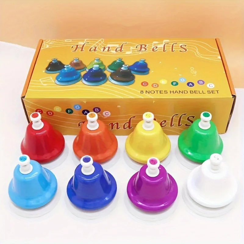 8 Notes Desk Hand Bells Coloroful Diatonic Hand Bell Musical Learning Teaching Percussion Instrumen Holiday Birthday Gift