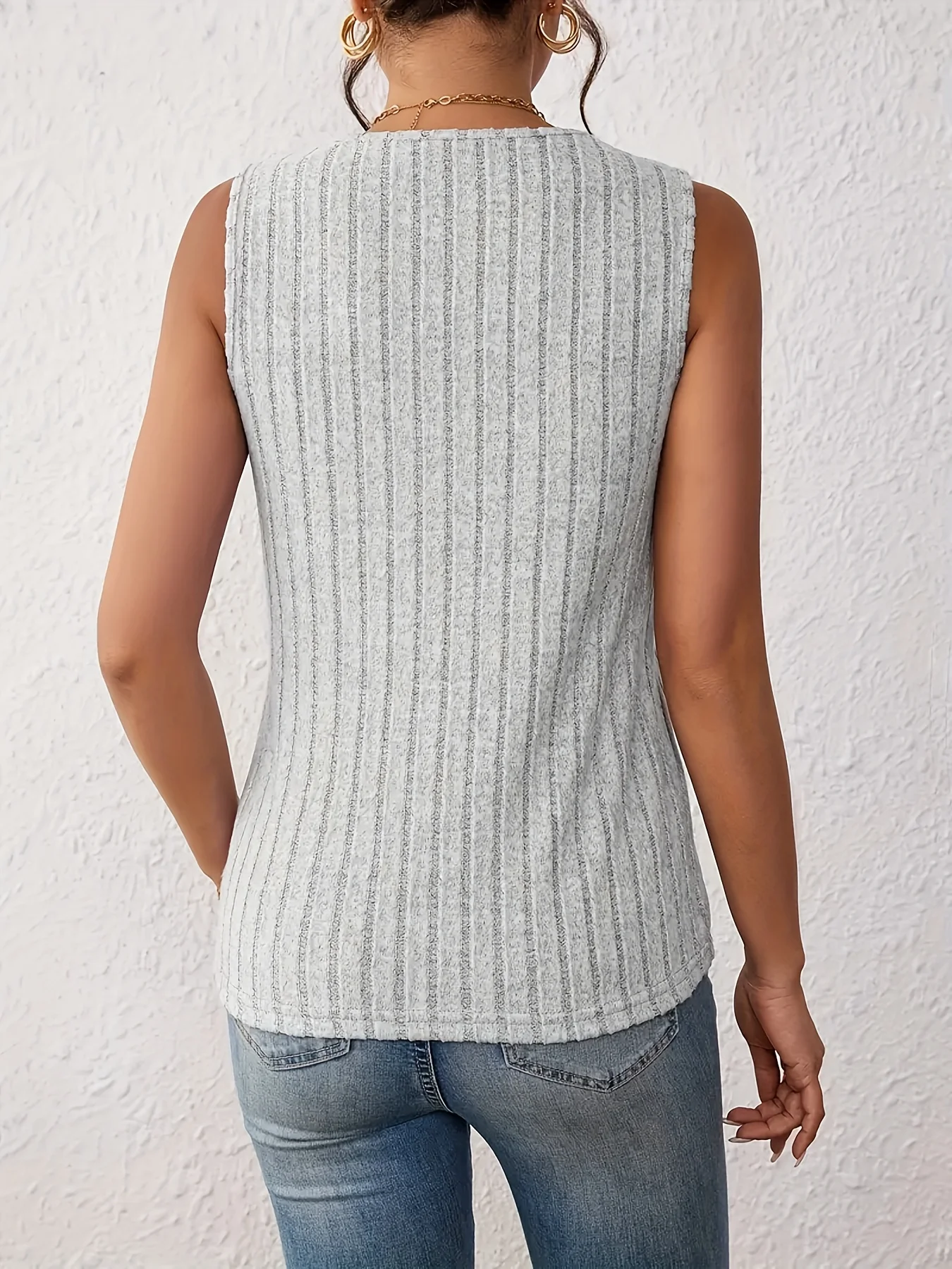 3-Pack Ribbed V-Neck Tank Tops, Casual Sleeveless Tank Tops, Women's Clothing
