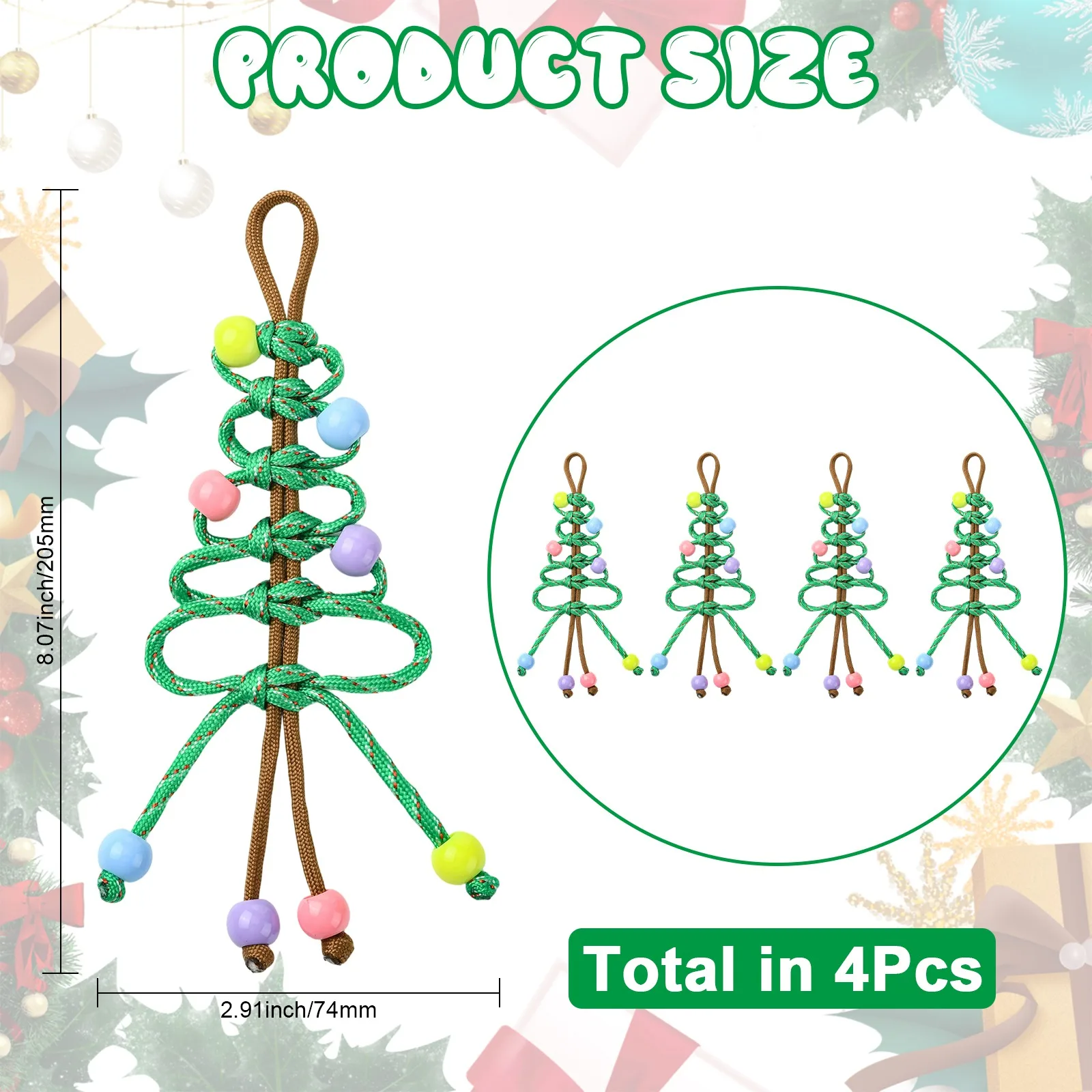 PandaHall 4 Stück Polyester-Hängeornamente für Weihnachtsbäume, grün, 205 x 74 mm, für Weihnachten, Feiertage, Schmuckherstellung, Basteln – Detail 2