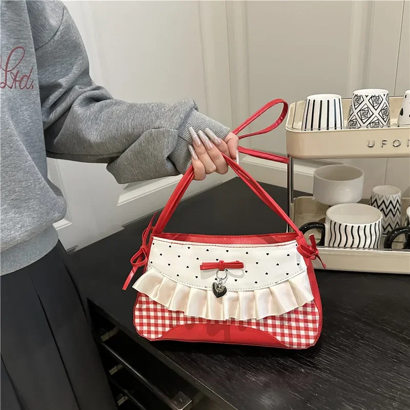 

Cute Foreign-style Contrasting Shoulder Bag, Lace Bow Decoration, Underarm Crescent Bag, Commuting To Work, Dating Women's Bag