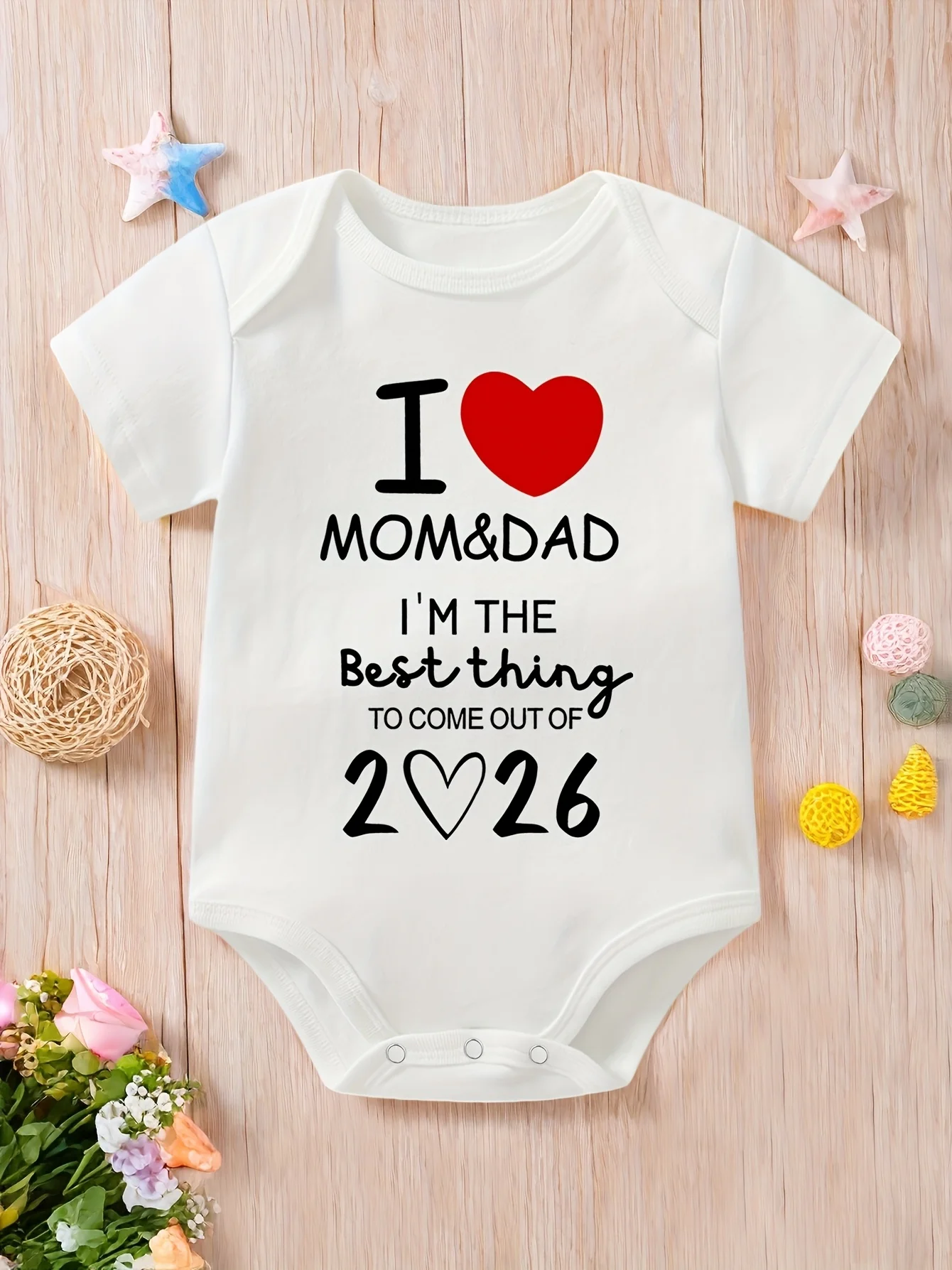 Children S Baptism Outfit Newborn Announcement Declaration Short Sleeve Comfortable Baby Bodysuit I Love Mom Dad