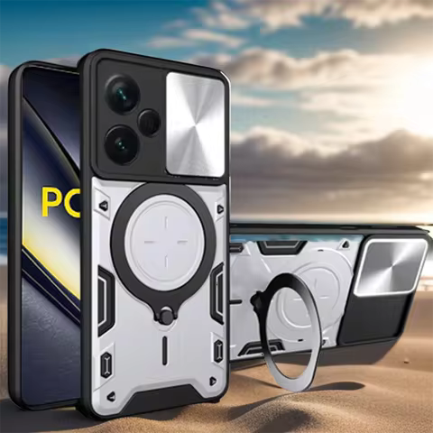 Slide Camera Magnetic Case For Poco F6 X6 X5 Pro 5G X4 GT X3 NFC Coque For Poco F5 M6 M4 Pro M5S Armor Ring Holder For Magsafe