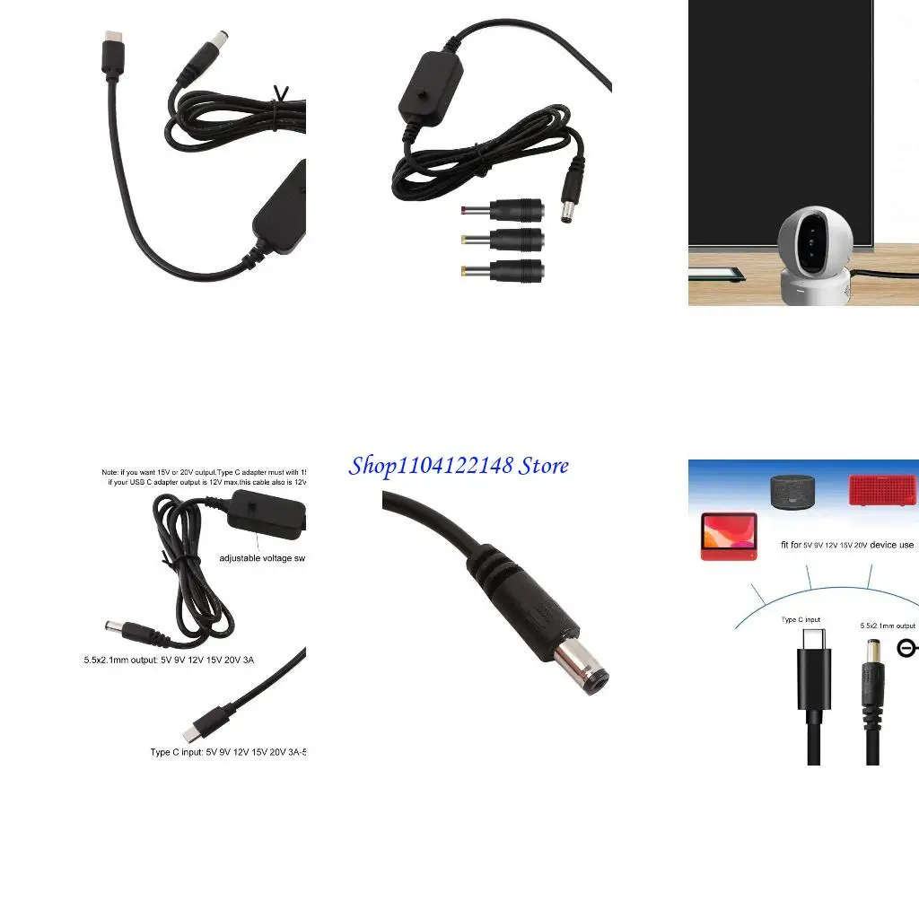 

P9FA Type C to 5.5x2.1mm 5V 9V 12V 15V 20V Power Cable for Studio Speaker Fan Lamps