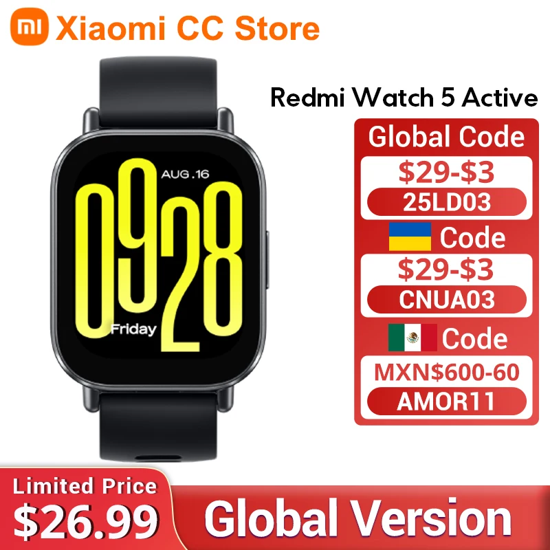 Global Version Xiaomi Redmi Watch 5 Active 2'' Display Up to 18 days of battery life 140+ workout modes Bluetooth calling 5ATM