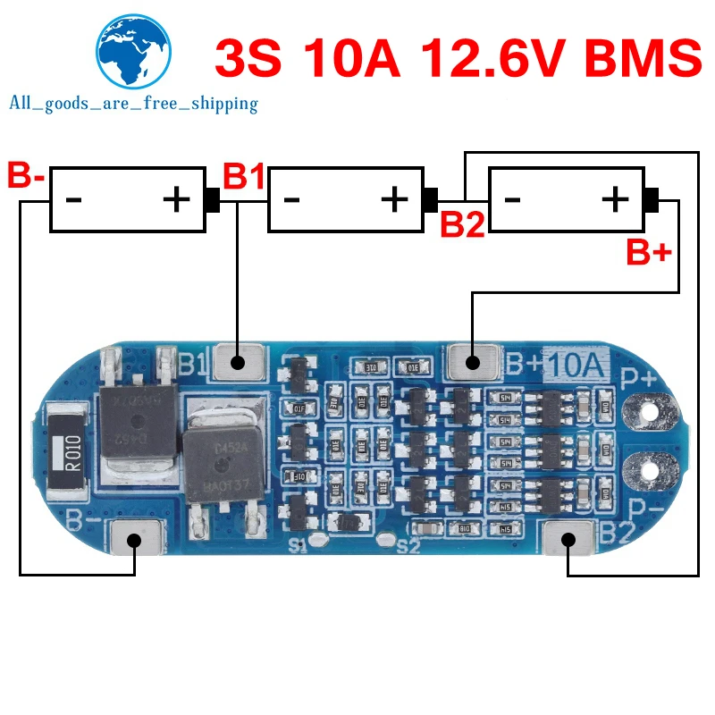 TZT 3S 10A Li-ion Lithium Battery 18650 Charger Protection Board 11.1V 12.6V