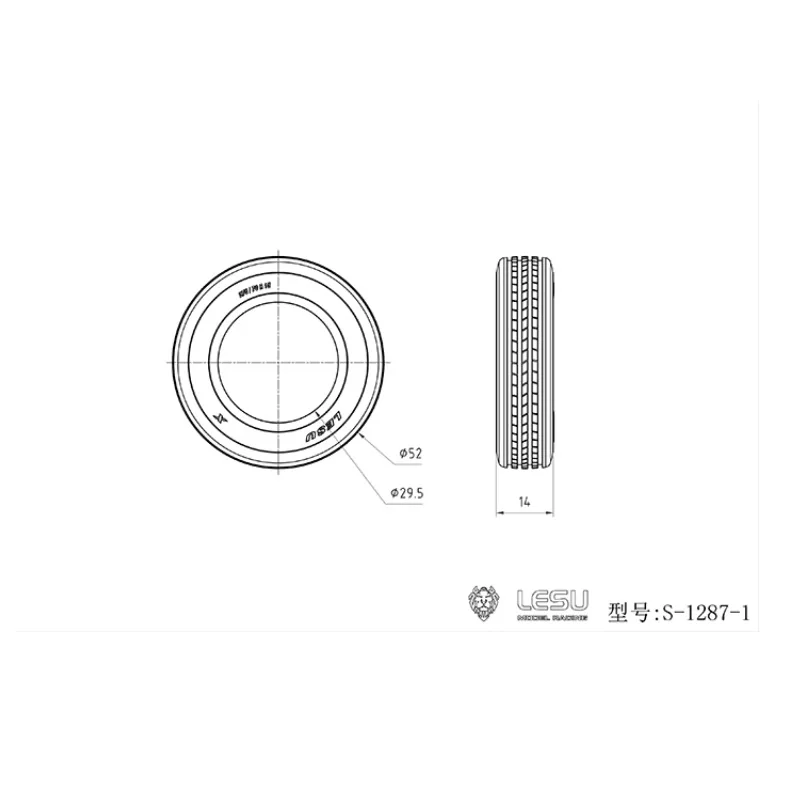 LESU1/14 neumático de camión pequeño, neumáticos de goma de alta calidad, diámetro de S-1287-1, 52MM, adecuado para semirremolque