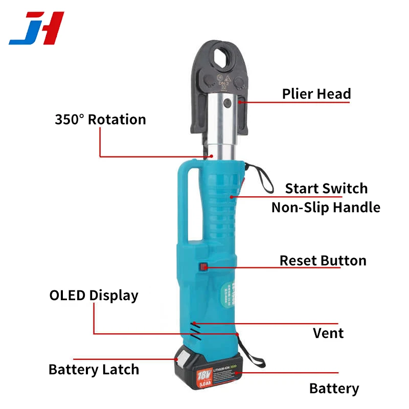Electric Hydraulic Crimping Tool 18V Battery OLED Screen Auto Reset One-Key Start for Stainless Steel Copper PEX Pipe Press