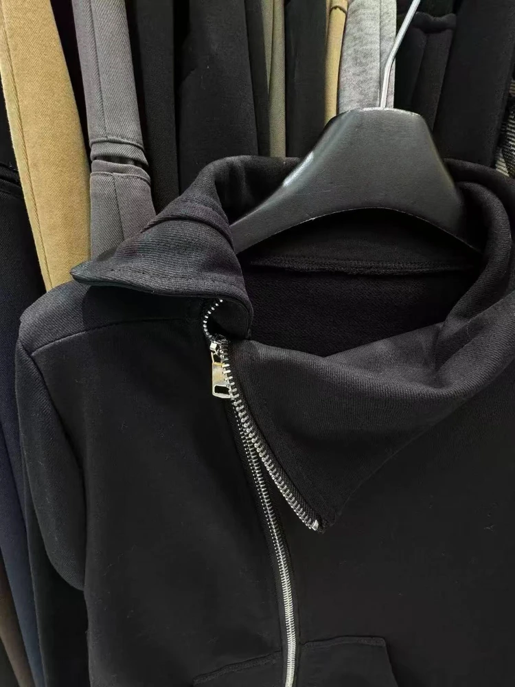 سترة نسائية كورية بقلنسوة وأكمام طويلة للخريف والشتاء سترة فضفاضة غير رسمية ملابس هاراجوكو الصلبة Y2k بسحاب 2025 #5